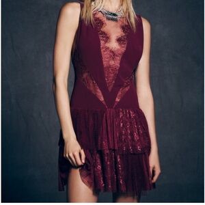 Free People Burgundy Lace Mini Dress